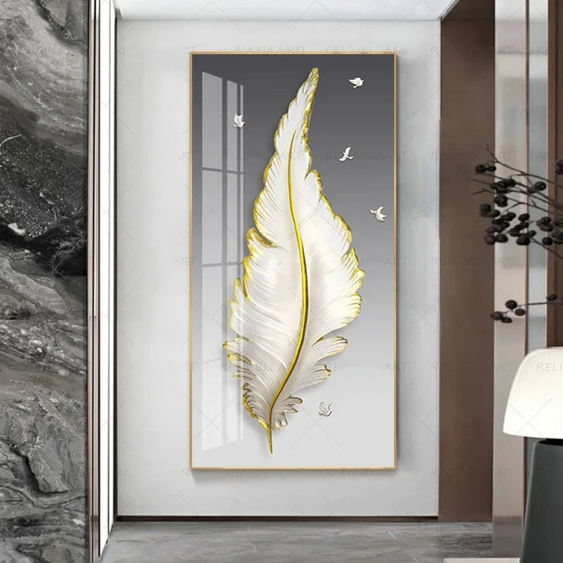 Abstract Beige Golden Brown Feathers Canvas Wall Art