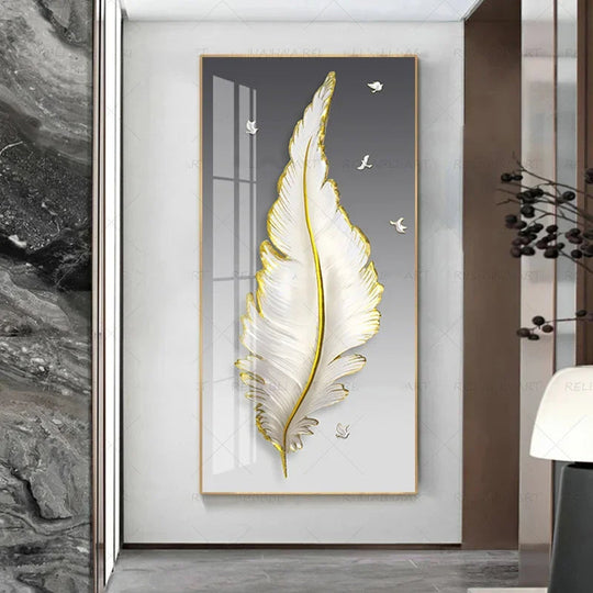 Abstract Beige Golden Brown Feathers Canvas Wall Art