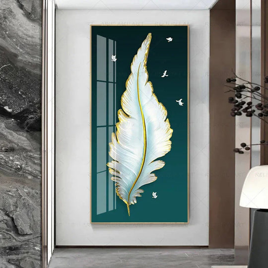 Abstract Beige Golden Brown Feathers Canvas Wall Art