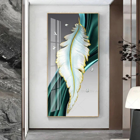 Abstract Beige Golden Brown Feathers Canvas Wall Art