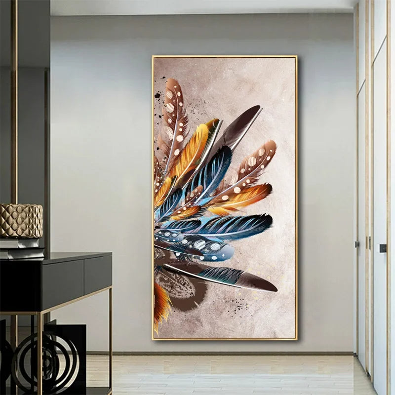 Abstract Beige Golden Brown Feathers Canvas Wall Art
