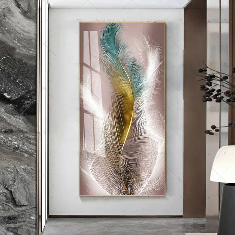 Abstract Beige Golden Brown Feathers Canvas Wall Art