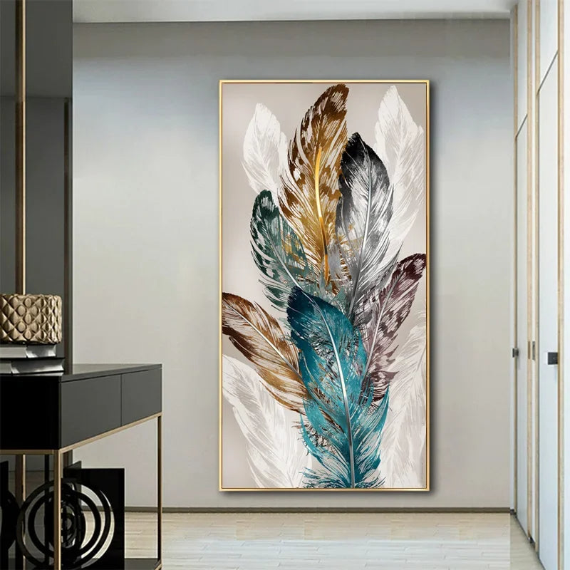 Abstract Beige Golden Brown Feathers Canvas Wall Art