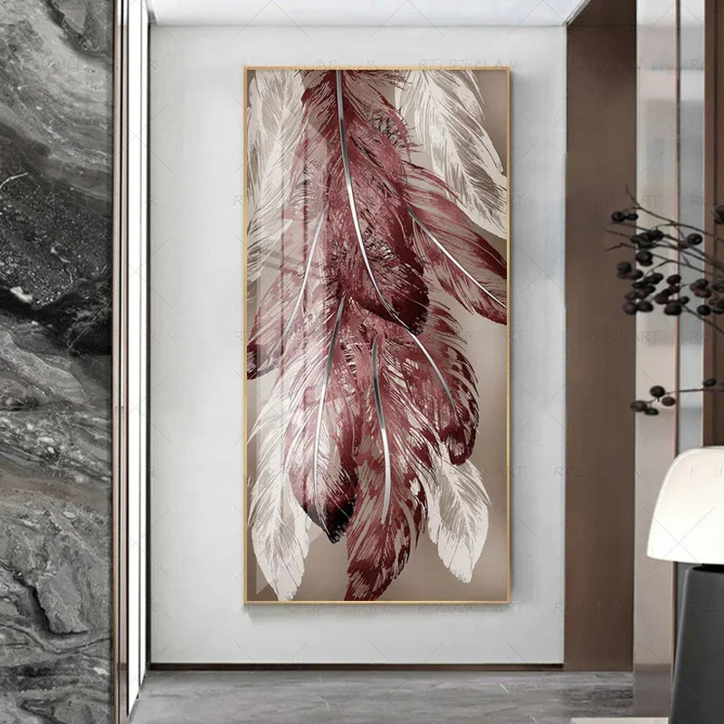 Abstract Beige Golden Brown Feathers Canvas Wall Art