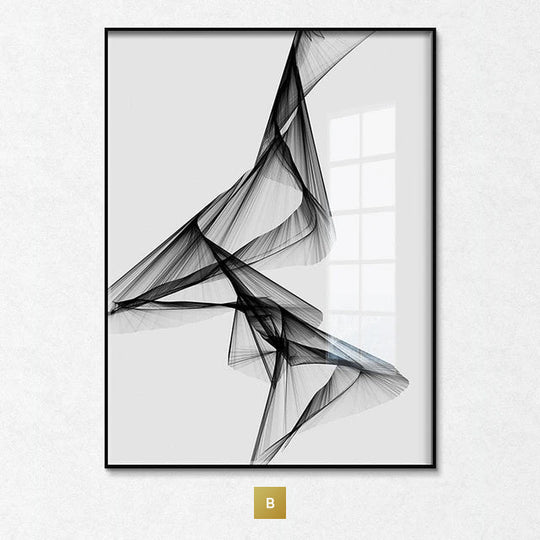 Set of 3 Minimalist Black and White Geometric Canvas Wall Art