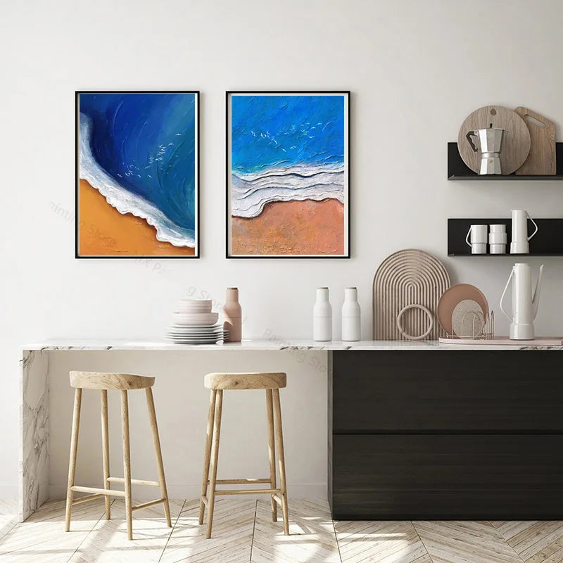 Abstract Blue Ocean Coastal Canvas Wall Art