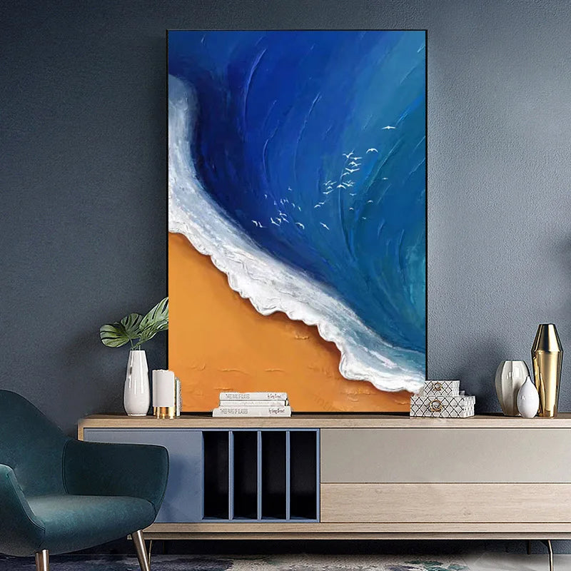 Abstract Blue Ocean Coastal Canvas Wall Art