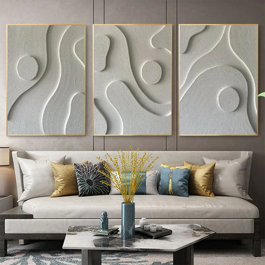 Abstract Contours White Grey Minimalist Canvas Wall Art