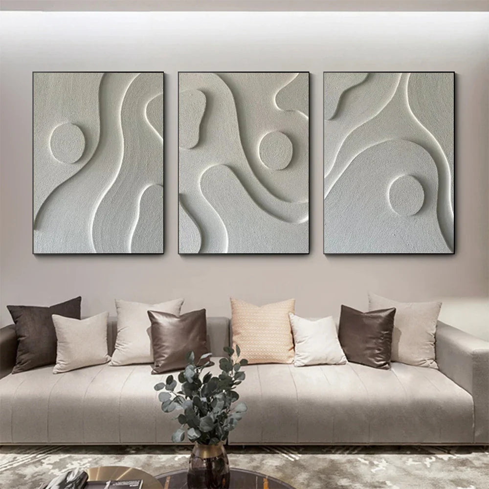Abstract Contours White Grey Minimalist Canvas Wall Art