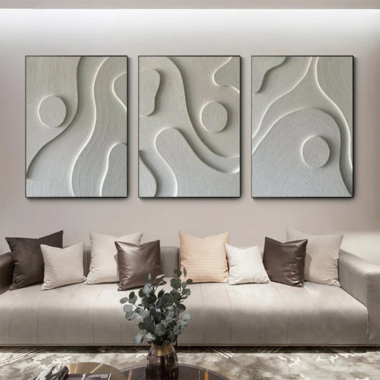 Abstract Contours White Grey Minimalist Canvas Wall Art