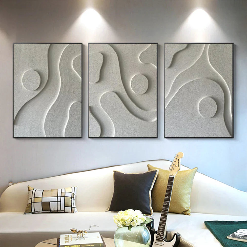 Abstract Contours White Grey Minimalist Canvas Wall Art