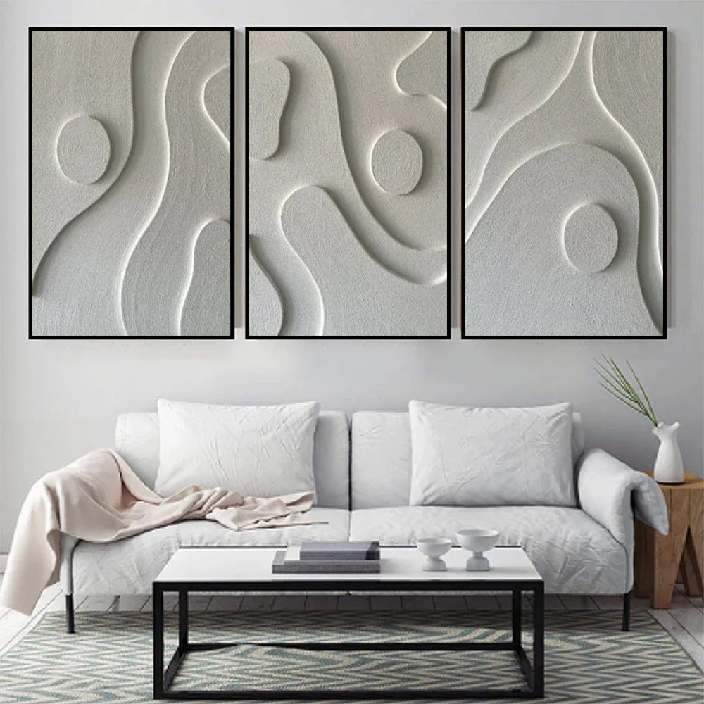 Abstract Contours White Grey Minimalist Canvas Wall Art