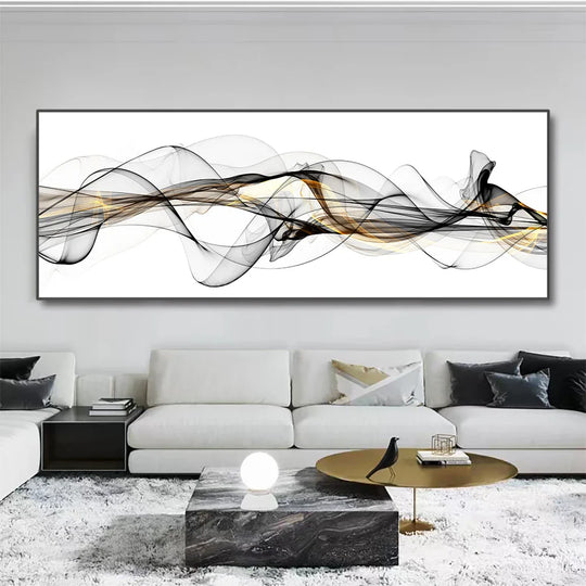 Abstract Flowing Lines Minimalist Wide Format Canvas Wall Art Unframed