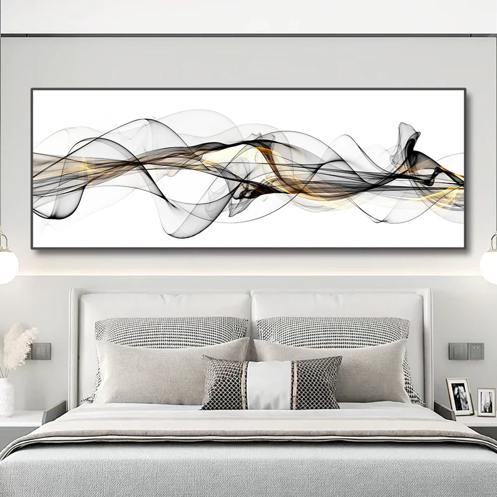 Abstract Flowing Lines Minimalist Wide Format Canvas Wall Art Unframed