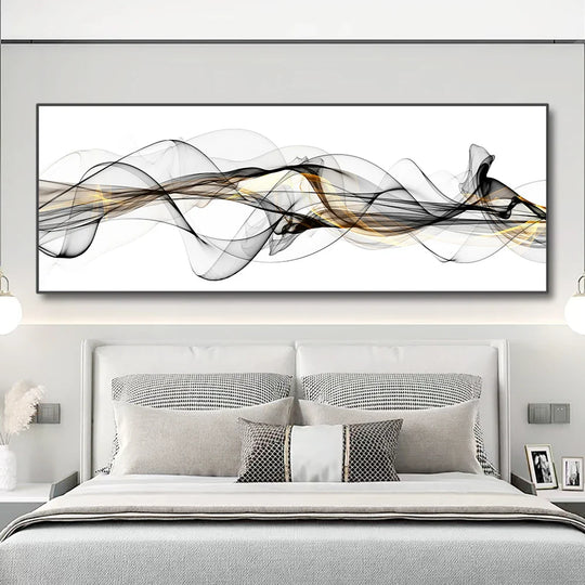 Abstract Flowing Lines Minimalist Wide Format Canvas Wall Art Unframed