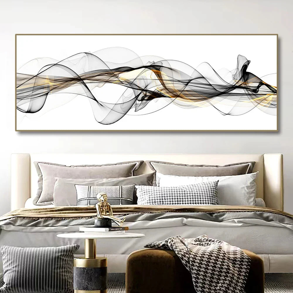 Abstract Flowing Lines Minimalist Wide Format Canvas Wall Art Unframed