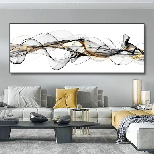 Abstract Flowing Lines Minimalist Wide Format Canvas Wall Art Unframed
