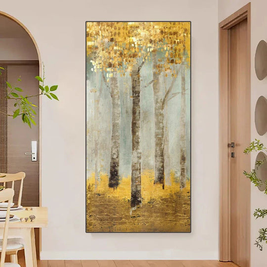 Abstract Golden Tree Auspicious Canvas Wall Art Unframed
