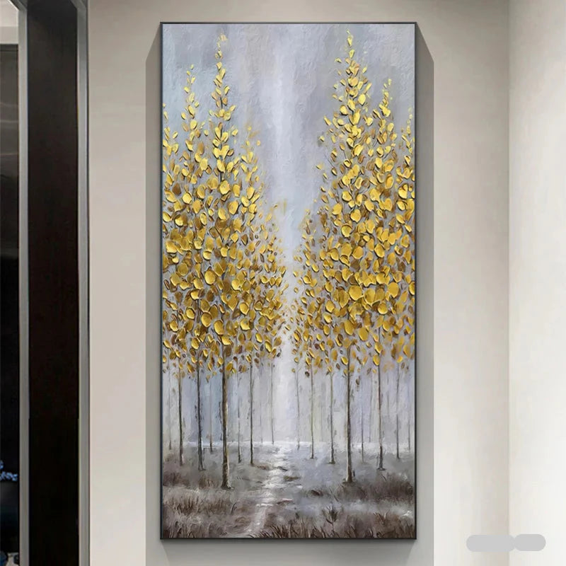 Abstract Golden Tree Auspicious Canvas Wall Art Unframed