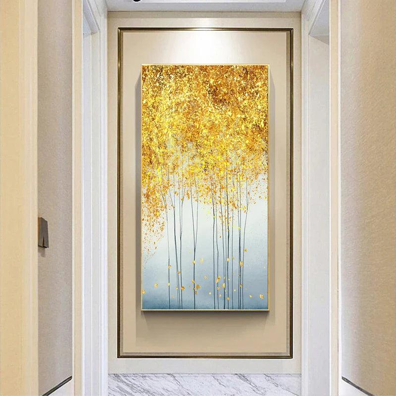 Abstract Golden Tree Auspicious Canvas Wall Art Unframed