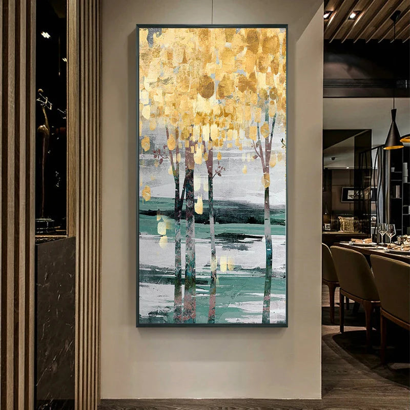 Abstract Golden Tree Auspicious Canvas Wall Art Unframed