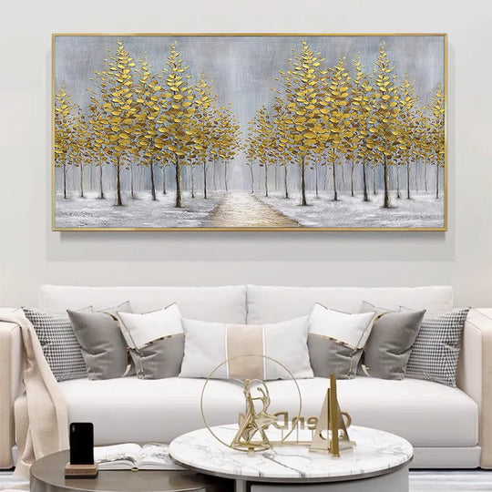 Abstract Golden Tree Auspicious Canvas Wall Art Unframed