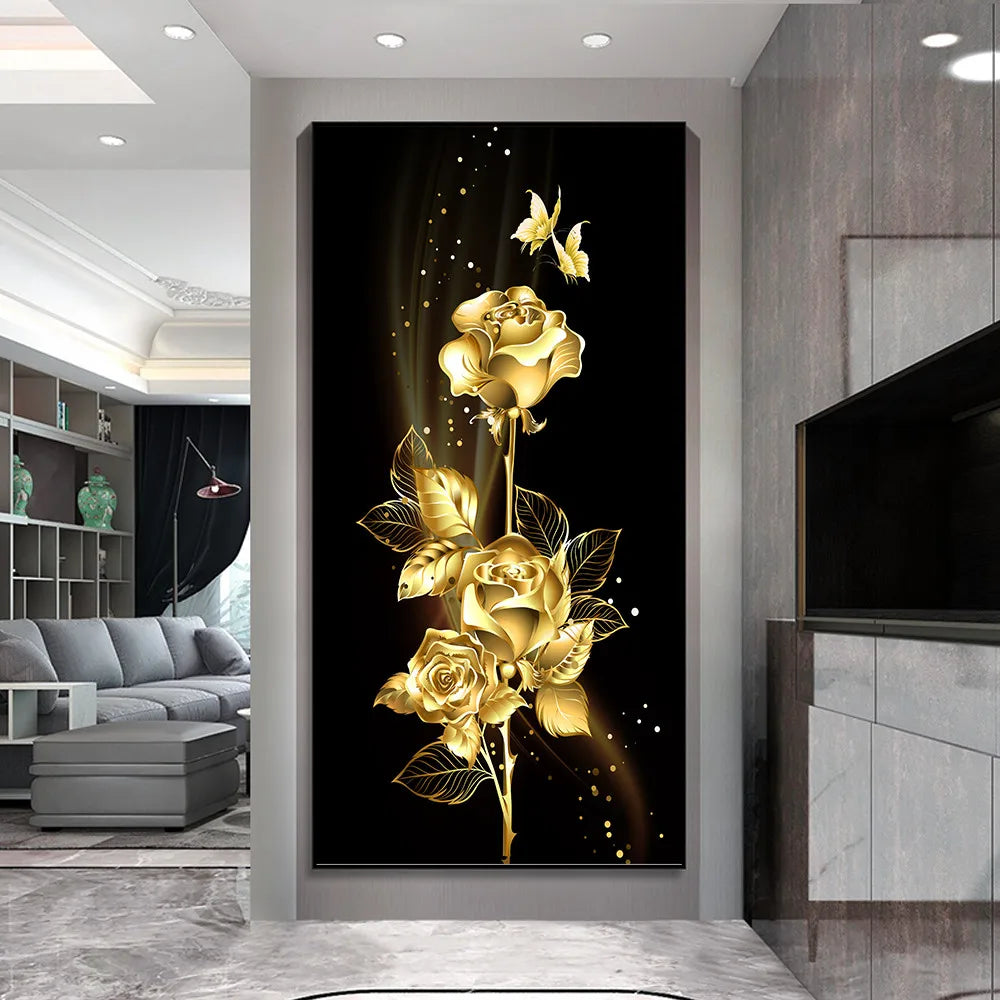 Abstract Golden Tree Auspicious Canvas Wall Art Unframed