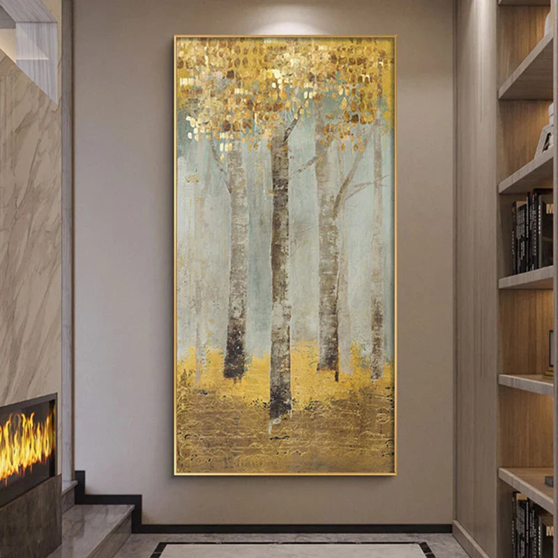 Abstract Golden Tree Auspicious Canvas Wall Art Unframed