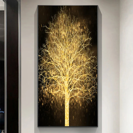 Abstract Golden Tree Auspicious Canvas Wall Art Unframed