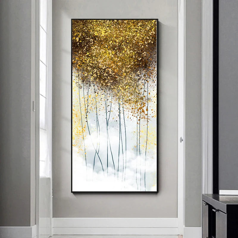 Abstract Golden Tree Auspicious Canvas Wall Art Unframed