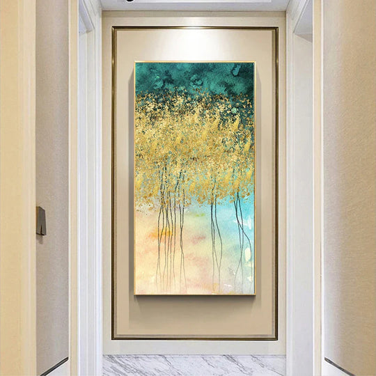 Abstract Golden Tree Auspicious Canvas Wall Art Unframed