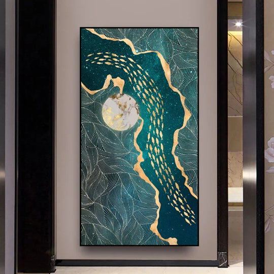 Abstract Green Aqua Auspicious Canvas Wall Art