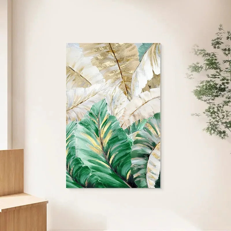 Green Leaves Botanical Abstract Canvas Wall Art
