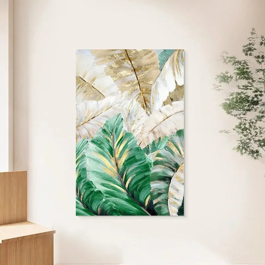 Green Leaves Botanical Abstract Canvas Wall Art