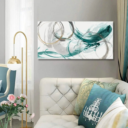 Abstract Minimalist Golden Grey Green Flowing Canvas Wall Art Unframed