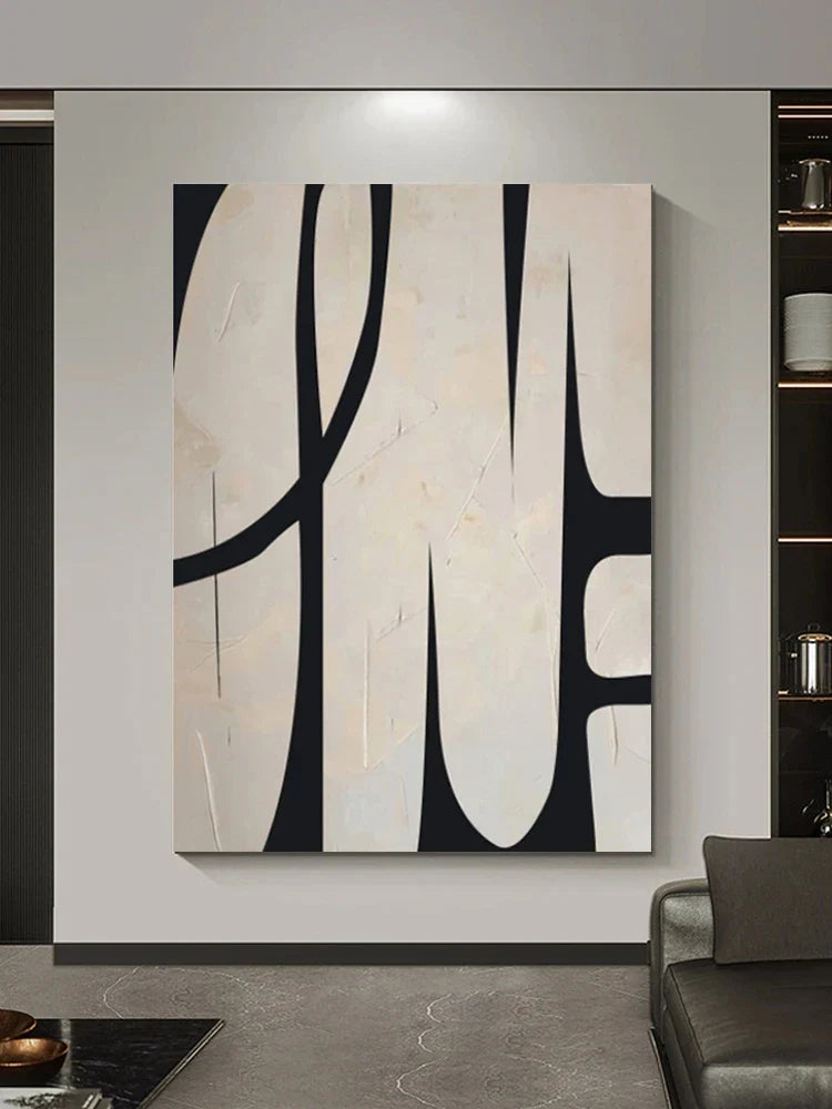 Black Beige Abstract Minimalist Canvas Wall Art