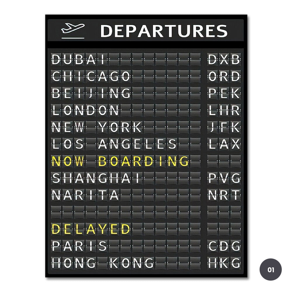 Airport Destination Departures Board Travel Wall Art Canvas Print