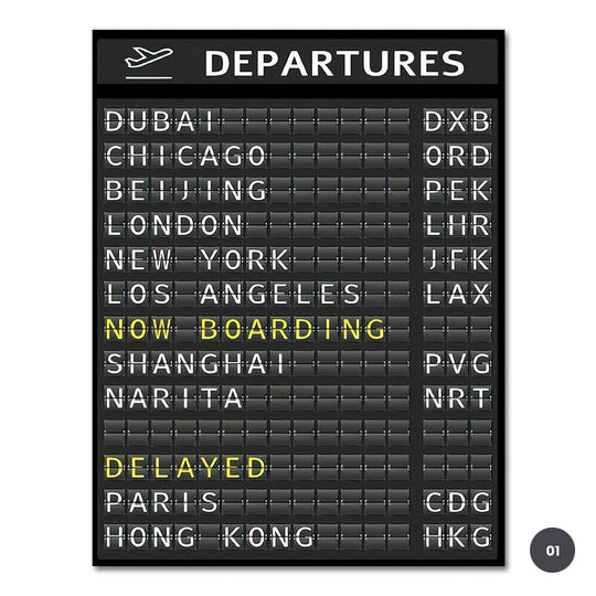 Airport Destination Departures Board Travel Wall Art Canvas Print