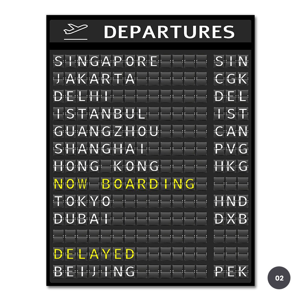 Airport Destination Departures Board Travel Wall Art Canvas Print