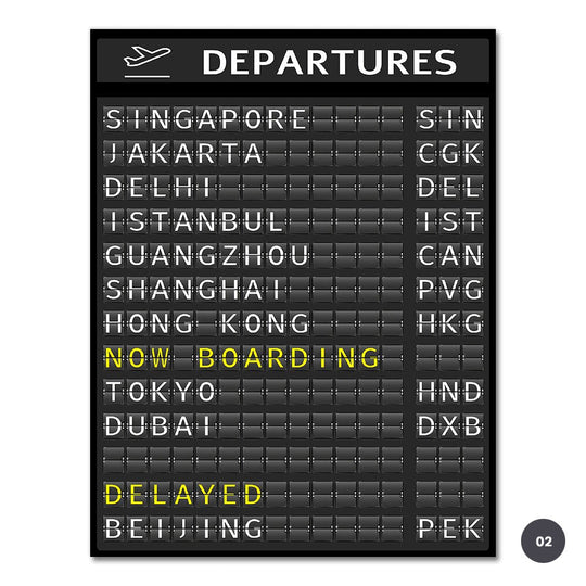 Airport Destination Departures Board Travel Wall Art Canvas Print