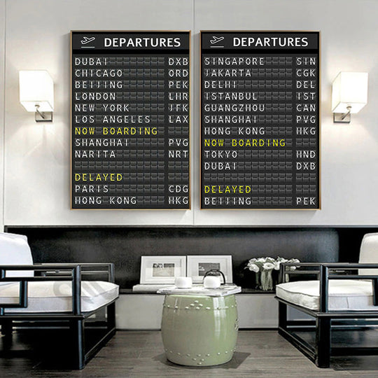 Airport Destination Departures Board Travel Wall Art Canvas Print