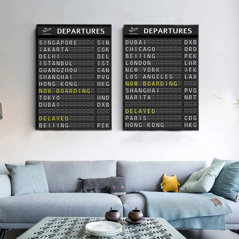 Airport Destination Departures Board Travel Wall Art Canvas Print