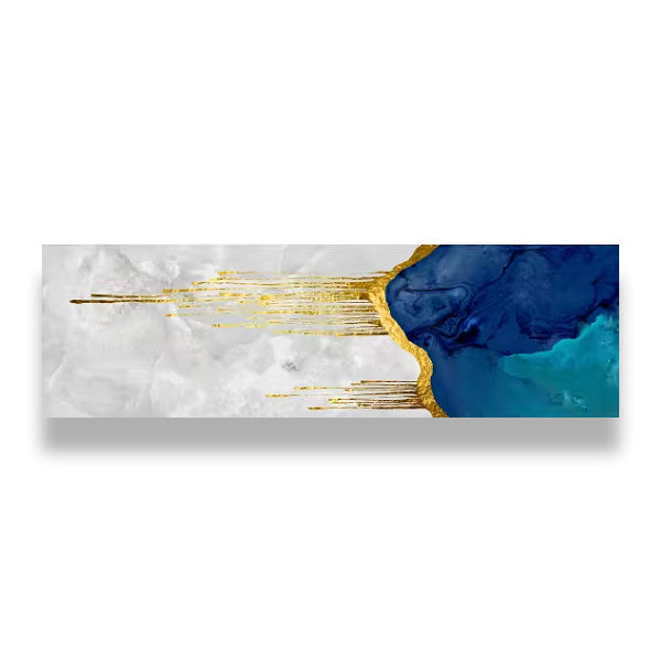 Aqua Blue Liquid Golden Abstract Canvas Wall Art