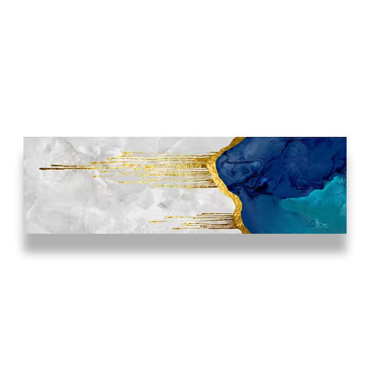 Aqua Blue Liquid Golden Abstract Canvas Wall Art