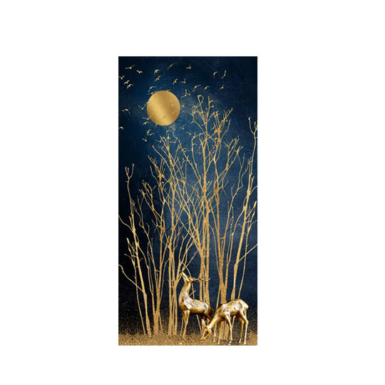 Golden Deer in Moonlight Abstract Canvas Wall Art