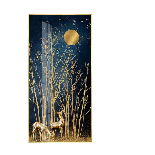 Golden Deer in Moonlight Abstract Canvas Wall Art