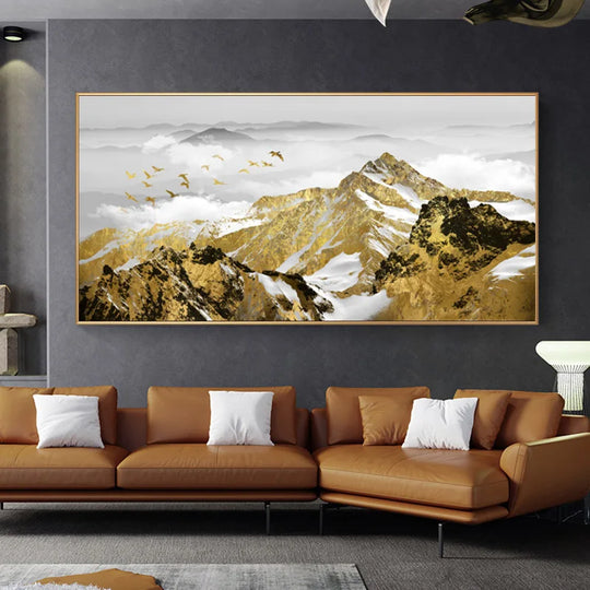 Auspicious Abstract Golden Mountain Canvas Wall Art