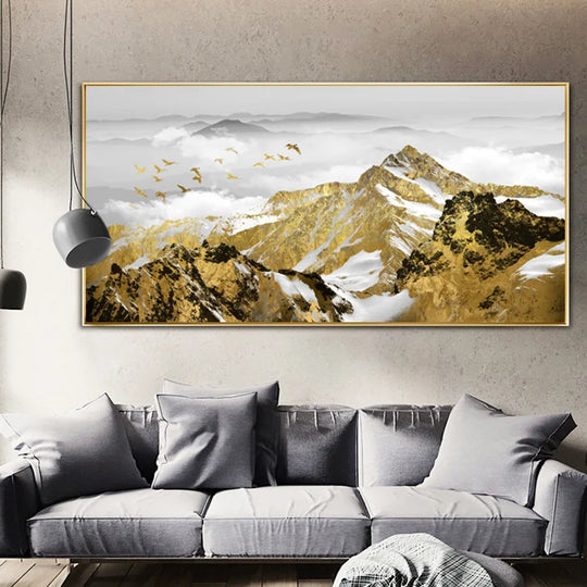Auspicious Abstract Golden Mountain Canvas Wall Art