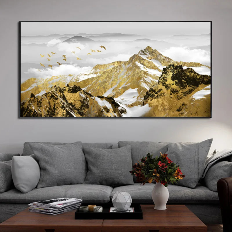 Auspicious Abstract Golden Mountain Canvas Wall Art