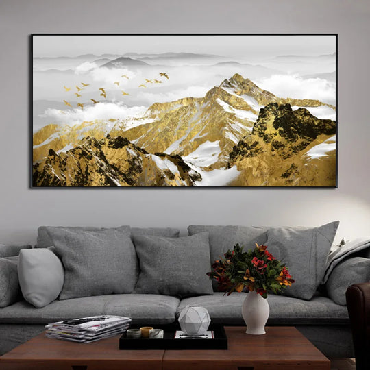 Auspicious Abstract Golden Mountain Canvas Wall Art